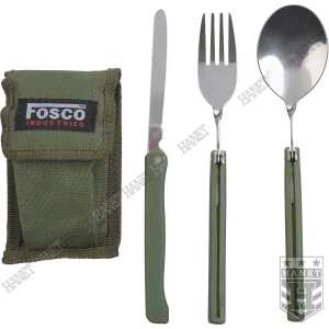Niezbędnik Turystyczny Fosco Sztućce Składane Stal Tworzywo + Etui Oliwkowe