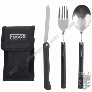 Niezbędnik Turystyczny Fosco Sztućce Składane Stal Tworzywo + Etui Czarny
