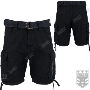 Krótkie Spodenki Męskie Cargo Fostex Bawełna Heavy Duty + Pasek Czarne