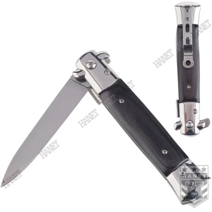 Nóż składany sprężynowy EDC Spear Point Linerlock automat czarno srebrny