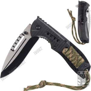 Nóż Składany EDC Sprężynowy Drop Point Paracord Klips do Pasa 121g